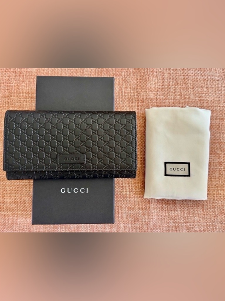 Gucci Microguccissima Embossed Black Continental Leather Wallet Full Inclusion